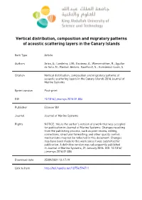 Vertical Distribution, Composition and Migratory Patterns of Acoustic Scattering Layers in the Canary Islands