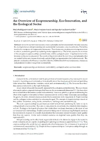 An Overview of Ecopreneurship, Eco-Innovation, and the Ecological Sector
