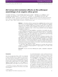 Ant Versus Bird Exclusion Effects on the Arthropod Assemblage of an Organic Citrus Grove