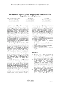 Introduction to Minitrack: Mixed, Augmented and Virtual Reality: Co- Designed Services and Applications