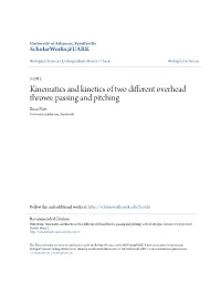 Kinematics and Kinetics of Two Different Overhead Throws: Passing and Pitching Brian Platt University of Arkansas, Fayetteville