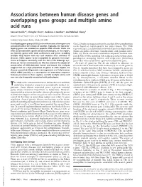 Associations Between Human Disease Genes and Overlapping Gene Groups and Multiple Amino Acid Runs