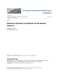 Diachrony Or Synchrony? Accounting for the Old Japanese Particle -Tu
