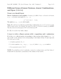 Different Forms of Linear Systems, Linear Combinations, and Span