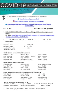 Issue No : 67 Time : 20Th June, 2020 @ 7:00 PM 1. Ni 09.06.2020 Leh 22.06.2020 Inkara Mizoram Chhunga Total Lockdown Kalpui