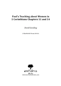 Paul's Teaching About Women in 1 Corinthians Chapters 11 and 14