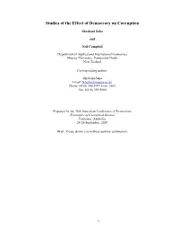 Studies of the Effect of Democracy on Corruption