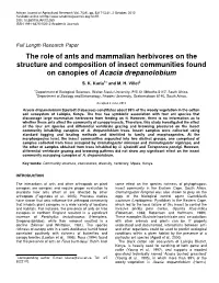 The Role of Ants and Mammalian Herbivores on the Structure and Composition of Insect Communities Found on Canopies of Acacia Drepanolobium
