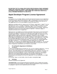 Apple Developer Program License Agreement Terms and Conditions Carefully Before Downloading Or Using the Apple Software Or Apple Services