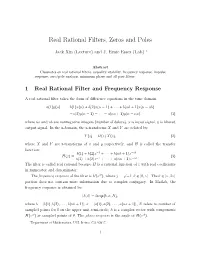 Real Rational Filters, Zeros and Poles