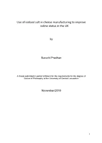Use of Iodised Salt in Cheese Manufacturing to Improve Iodine Status in the UK
