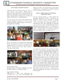 UTTARAKHAND TECHNICAL UNIVERSITY E-NEWSLETTER an Official E-Newsletter of Uttarakhand Technical University, Dehradun