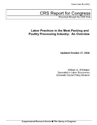 Labor Practices in the Meat Packing and Poultry Processing Industry: an Overview