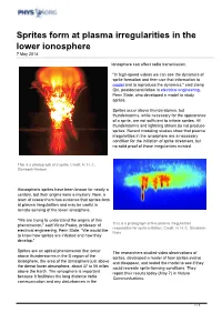 Sprites Form at Plasma Irregularities in the Lower Ionosphere 7 May 2014