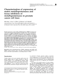 Characterization of Expression of Matrix Metalloproteinases and Tissue Inhibitors of Metalloproteinases in Prostate Cancer Cell Lines