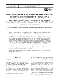 Effect of Temperature on the Metabolism, Behaviour and Oxygen Requirements of Sparus Aurata