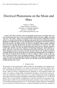 Electrical Phenomena on the Moon and Mars