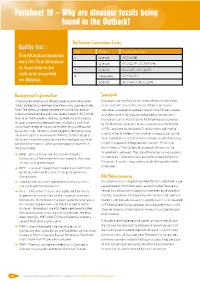 Factsheet 19 – Why Are Dinosaur Fossils Being Found in the Outback?