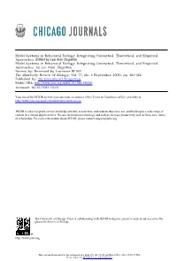 Model Systems in Behavioral Ecology: Integrating Conceptual, Theoretical, and Empirical Approaches