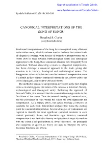 Rosalind S. Clarke, "Canonical Interpretations of the Song of Songs,"