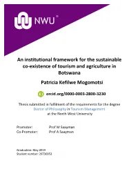 An Institutional Framework for the Sustainable Co-Existence of Tourism and Agriculture in Botswana