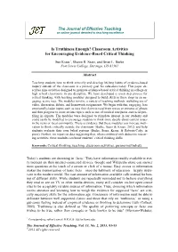 Classroom Activities for Encouraging Evidence-Based Critical Thinking