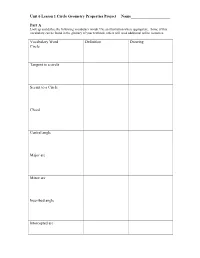 Unit 6 Lesson 1 Circle Geometry Properties Project Name______