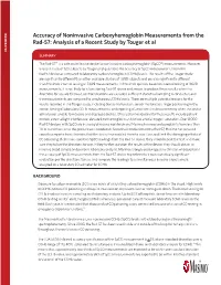 Accuracy of Noninvasive Carboxyhemoglobin Measurements from the Rad-57: Analysis of a Recent Study by Touger Et Al