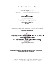 Project Proposal for Anglo Platinum to Make a Meaningful Switch to G3 Sustainable Development Reporting