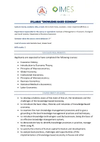 Syllabus “Knowledge-Based Economy”