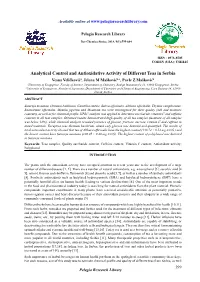 Analytical Control and Antioxidative Activity of Different Teas in Serbia