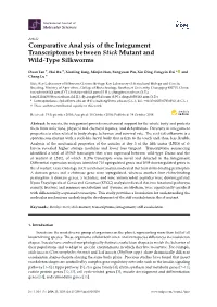 Comparative Analysis of the Integument Transcriptomes Between Stick Mutant and Wild-Type Silkworms