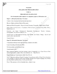 Optional Subject Papers (Paper VI and Paper VII) for the Examination Is Broadly of the Honours Degree Level I.E