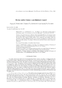Rovno Amber Fauna: a Preliminary Report
