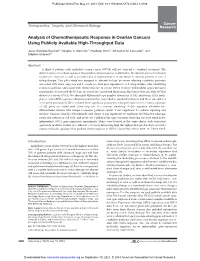 Analysis of Chemotherapeutic Response in Ovarian Cancers Using Publicly Available High-Throughput Data