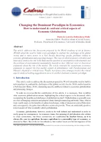 Changing the Dominant Paradigm in Economics: How to Understand & Confront Critical Aspects of Economic Globalization