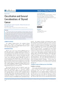 Classification and General Considerations of Thyroid Cancer