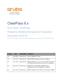 Clearpass 6.X Tech Note: Clearpass Enterprise Mobility Management Integration November 2015 V5