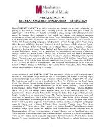 Regular Vocal Coaches' Bios for Spring 2020