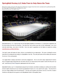Springfield Hockey LLC Asks Fans to Help Name the Team