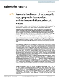 An Under-Ice Bloom of Mixotrophic Haptophytes in Low Nutrient And