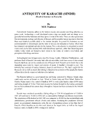 ANTIQUITY of KARACHI (SINDH) (Read in Seminar on Karachi)