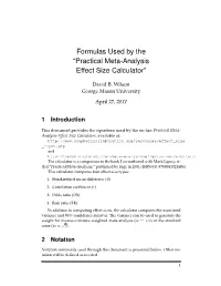 Formulas Used by the “Practical Meta-Analysis Effect Size Calculator”