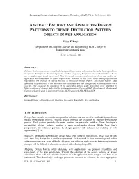 Abstract Factory and Singleton Design Patterns to Create Decorator Pattern Objects in Web Application