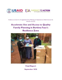 Accelerate Use and Access to Quality Family Planning in Burkina Faso's