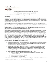 American Worldview Inventory a a Glance Americans Con in E O