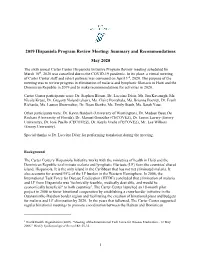 2019 Hispaniola Program Review Meeting: Summary and Recommendations