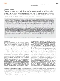 Genome-Wide Methylation Study on Depression: Differential Methylation and Variable Methylation in Monozygotic Twins