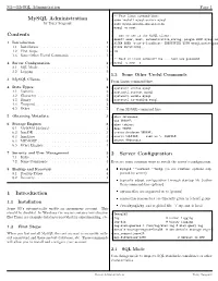 Mysql Administration Contents 1 Introduction 2 Server Configuration