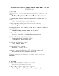 Recipients of Excellence in Teaching Awards Since 2004-2005